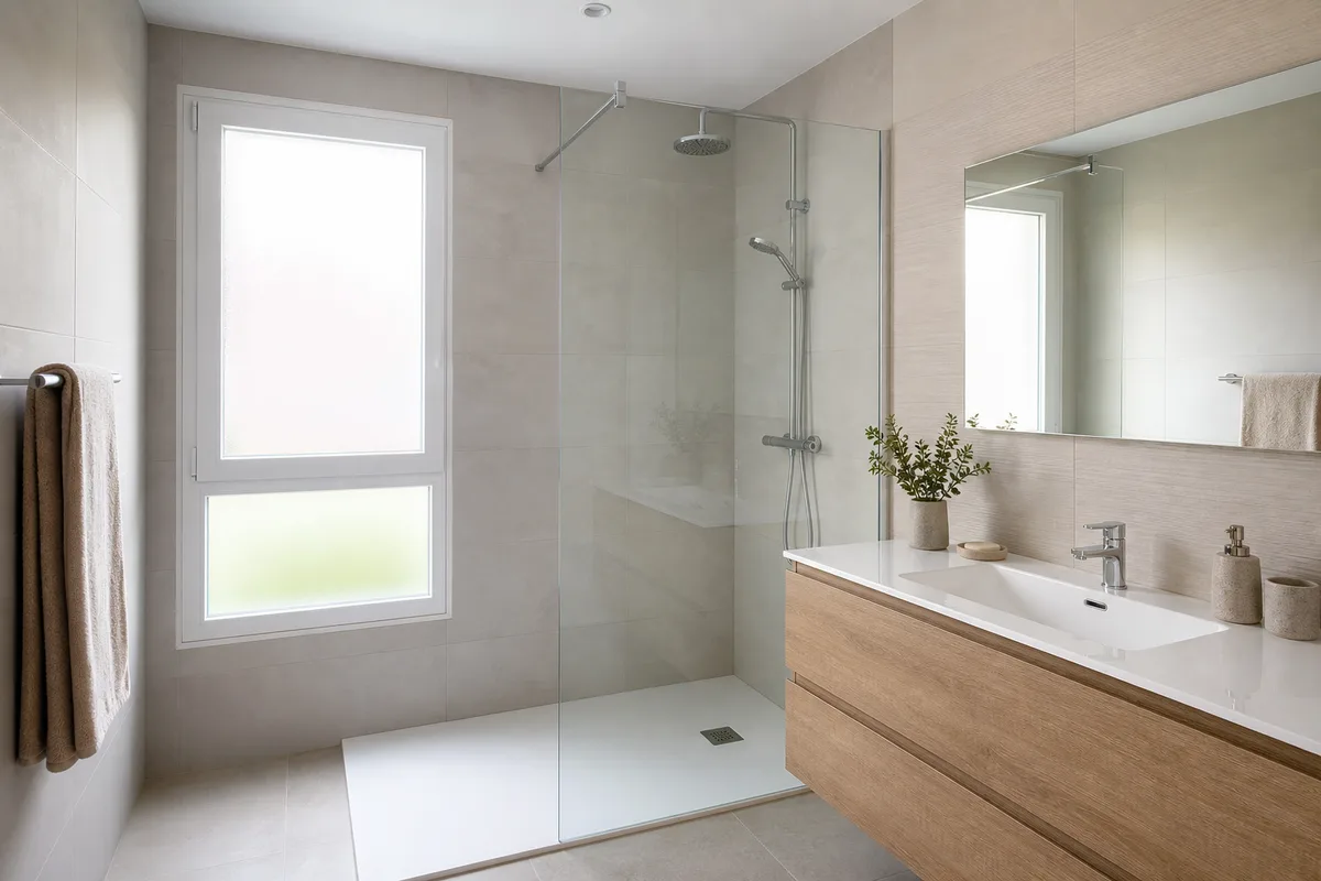 Salle de bain rénovée avec douche à l’italienne dans un appartement à Chenôve